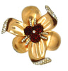 Reja Ruby Red Glass Stone Gold Plate Massive Floral Vintage Figural Pin Brooch