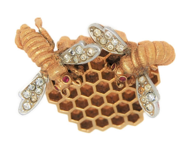 Boucher Honey Comb Bees Vintage Figural Costume Brooch