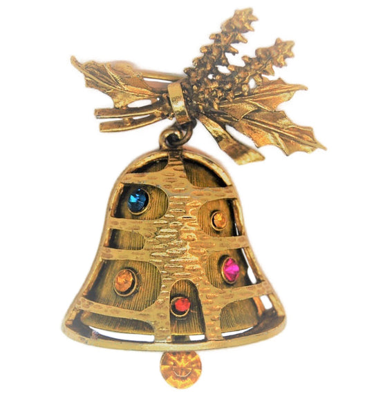 ART Christmas Bell Figural Holiday Vintage Pin Brooch 1960s