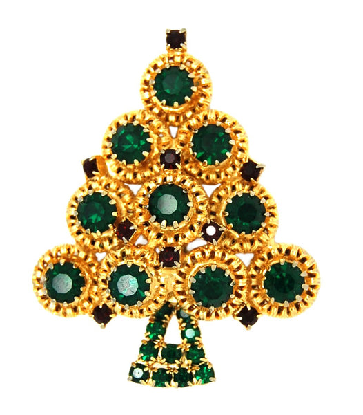 Hobe Emerald Green Stones Christmas Tree Vintage Figural Brooch