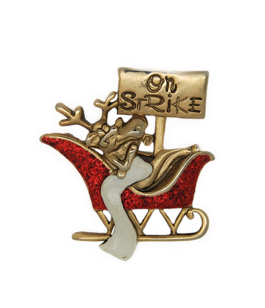 Danecraft Reindeer On Strike Sleigh Vintage Figural Pin Brooch