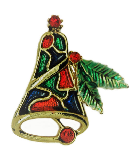 Beatrix Christmas Stained Glass Bell Vintage Figural Brooch - 1960s