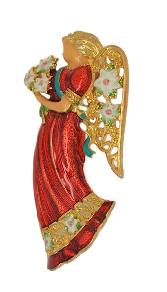 Radko Holiday Splendor Angel Flowered Wings Vintage Figural Brooch