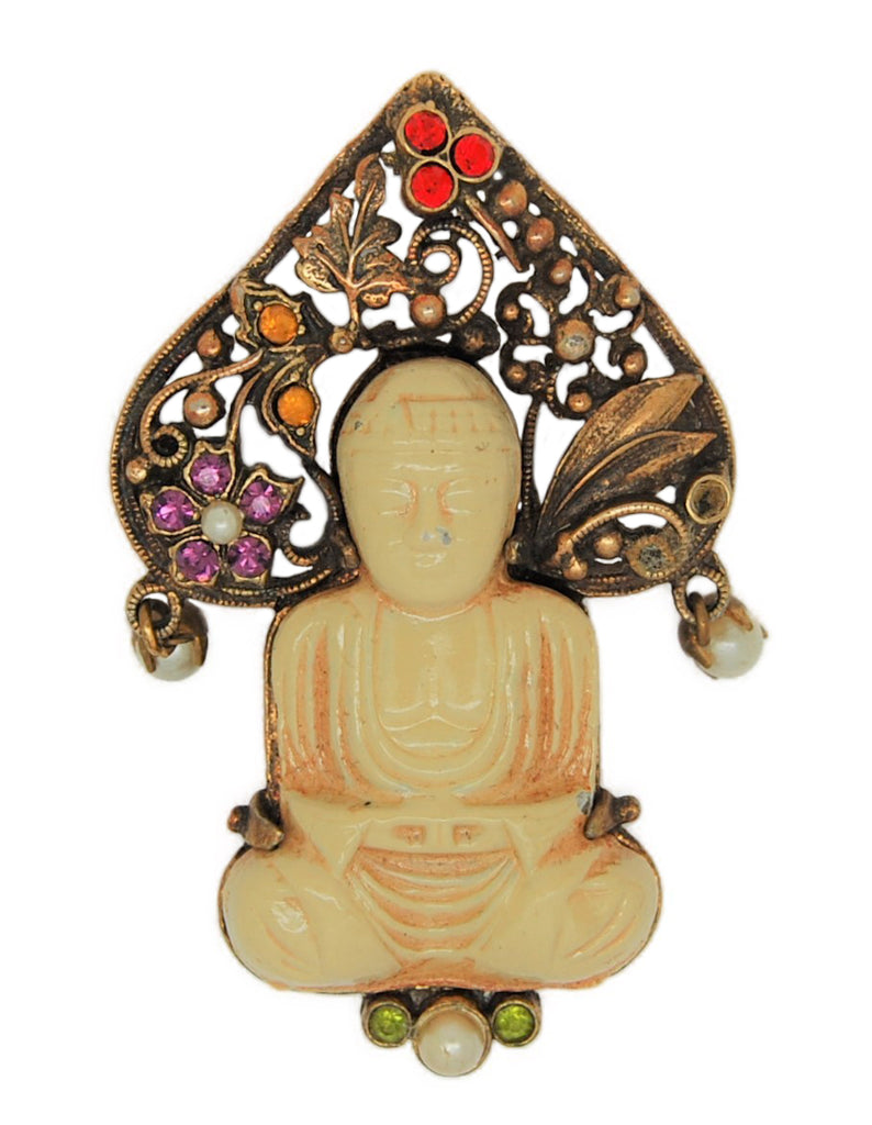 Meditation High-End Temple Buddha Vintage Figural Costume Brooch