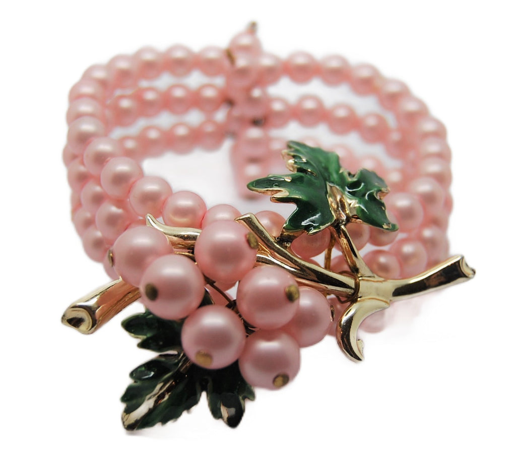 Coro Katz Pale Pink Pearl Grapes Vintage Figural Wrap Bracelet