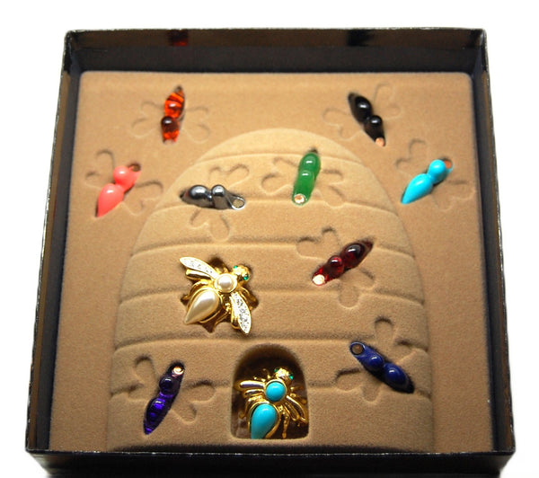 Joan Rivers Boxed 10 Interchangeable Lucite Bee Vintage Figural Brooch Collection