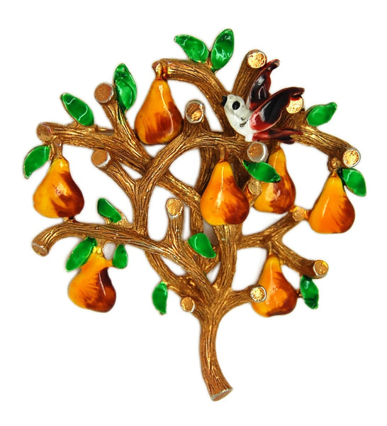 Cadoro Christmas Partridge Pear Tree Vintage Figural Pin Brooch