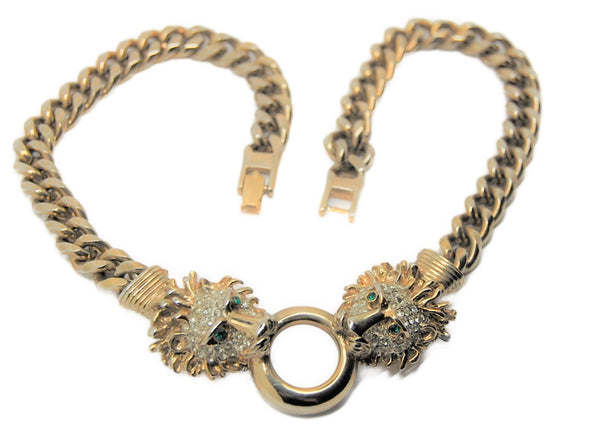 Craft Gem-Craft Double Lion Curb Chain Choker Vintage Figural Necklace