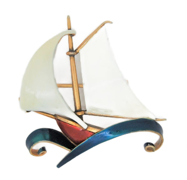 Henry a La Pensee Patriotic Sailing Boat Paris Vintage Figural Brooch