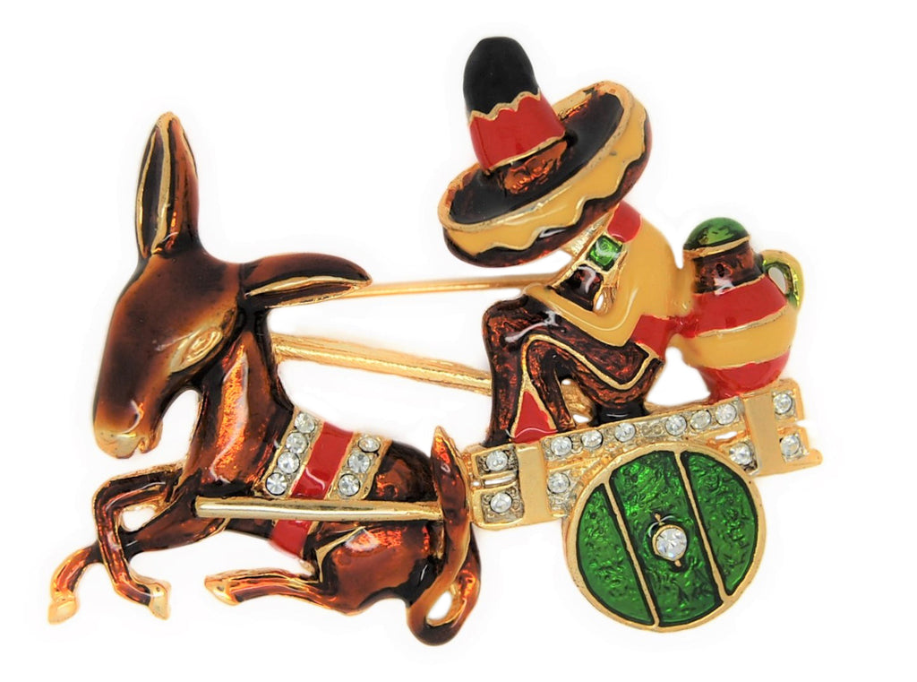 D'Orlan Mexican Donkey Cart Vintage Figural Costume Brooch