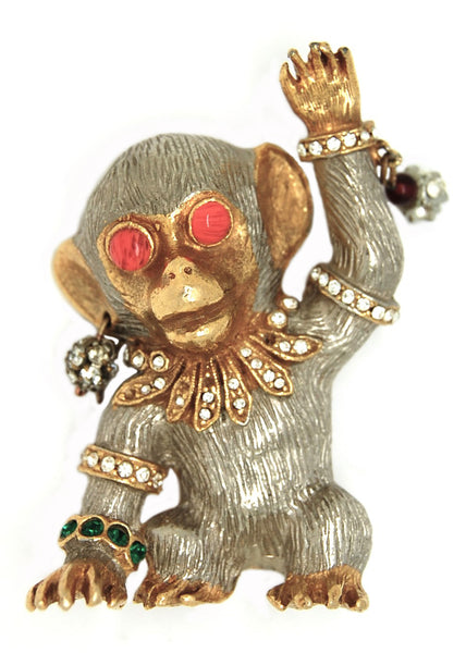 KJL Kenneth J Lane Gold Plated Monkey Vintage Figural Brooch