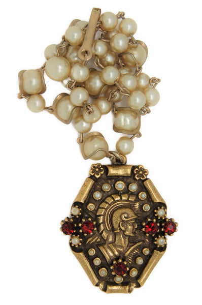Coro Intaglio Roman Gladiator Pendant Vintage Figural Pearl Necklace