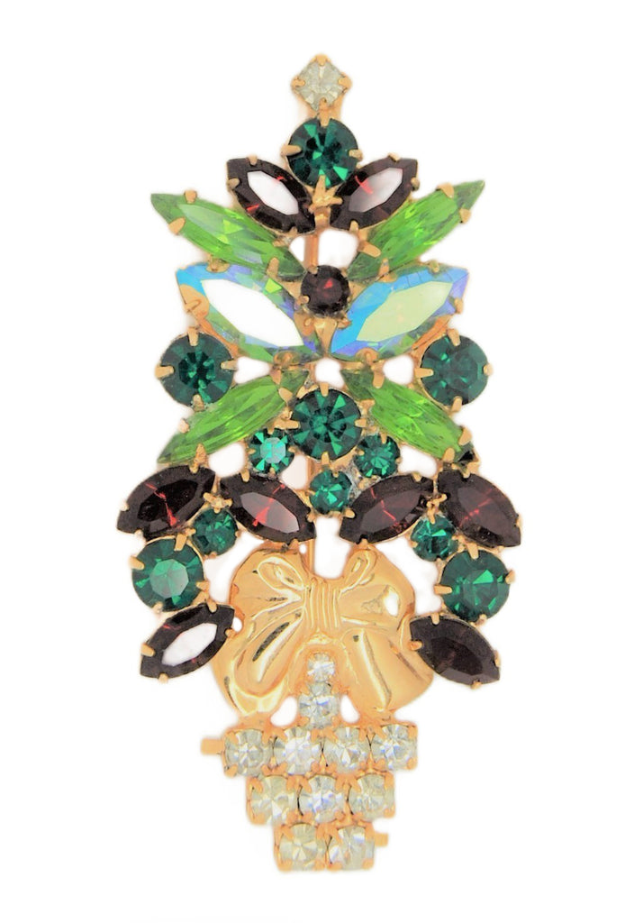 Christmas Holiday Topiary  Swarovski Crystals Gold Tree Vintage Figural Brooch