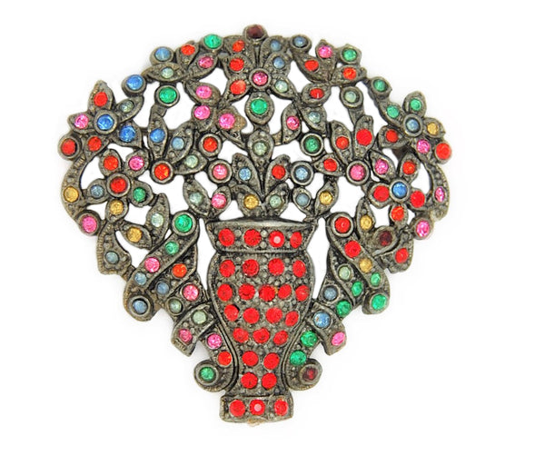 Glass Works Floral Flowering Urn Vintage Figural Pin Brooch