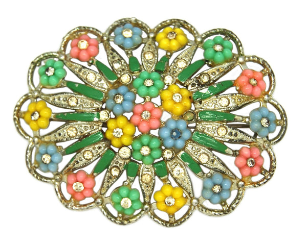 Art Deco KTF-Look Tutti Frutti Floral Pastels Vintage Figural Brooch