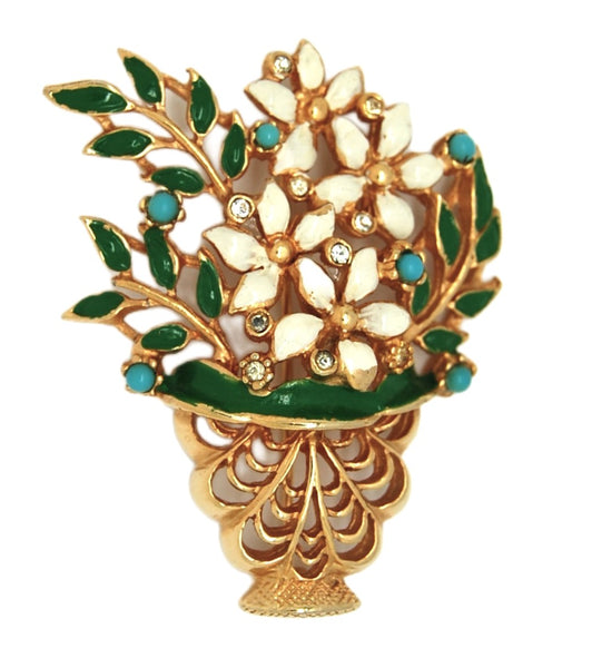 Kramer Floral Urn Basket Flower Spring Time Vintage Figural Brooch