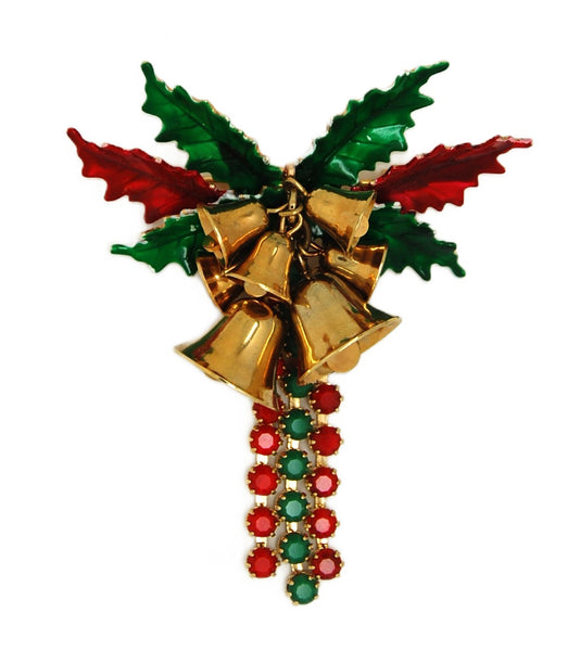 St Labre Bells & Holly Christmas Vintage Figural Brooch