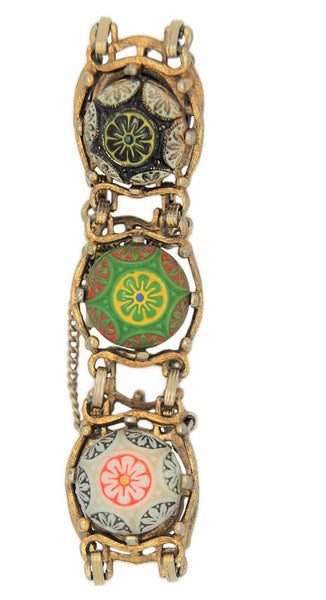 Celebrity Moroccan Matrix 5 Panel Poured Glass Cabochon Vintage Costume Bracelet