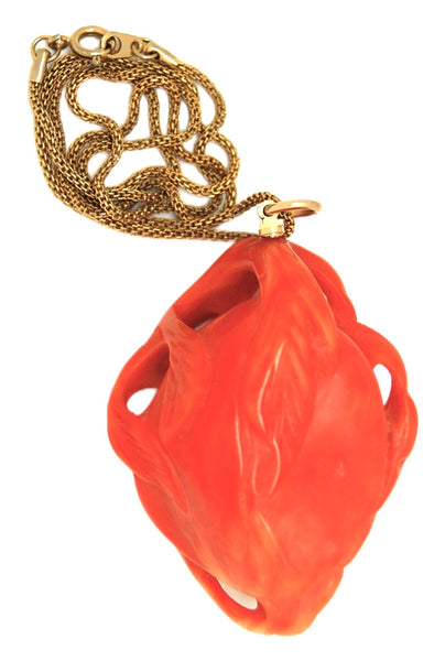 KJL Faux Coral Floral Abstract Vintage Figural Pendant Necklace