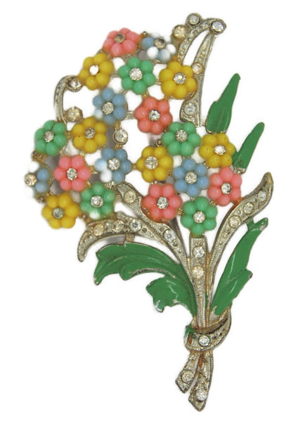 Art Deco KTF Tutti Fruitti Floral Pastel Bouquet Spray Vintage Figural Pin Brooch