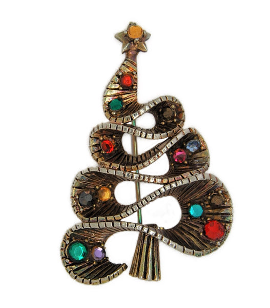 Hollycraft Spiral Ribbon Christmas Tree Vintage Figural Brooch