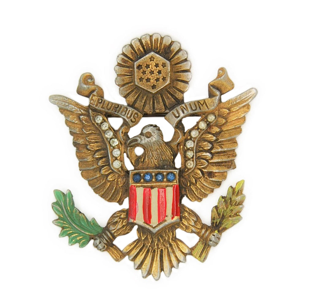 Patriotic Pot Metal E Pluribis Unum Eagle Figural Vintage Pin Brooch