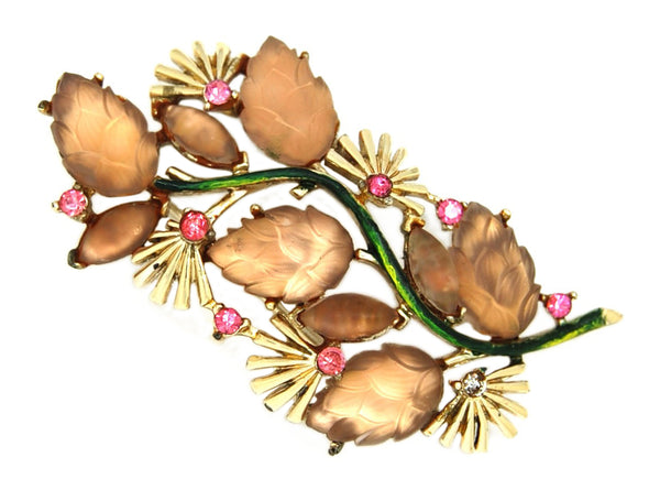 Coro Floral Glass Pine Cones Branch Vintage Figural Pin Brooch