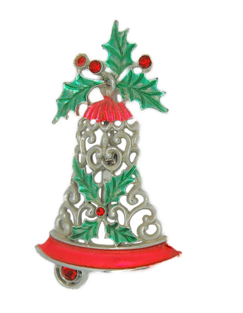 Beatrix BJ Holly Filigree Holiday Bell Vintage Figural Brooch