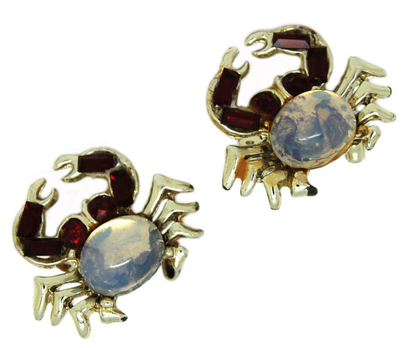 Coro Small Series Opal Belly Ruby Crabs Vintage Figural Scatter Brooch Set