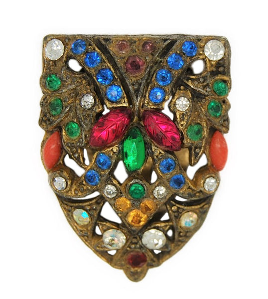 1920s Art Deco Beautiful Shield Dress Clip Figural Costume Brooch