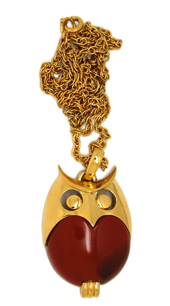 Trifari Gold Tone Jelly Belly Owl Vintage Figural Pendant Necklace