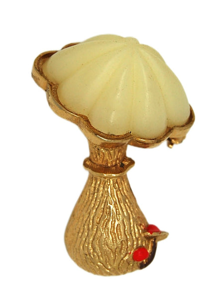 KJL Cream Lucite Mushroom Vintage Figural Pin Brooch