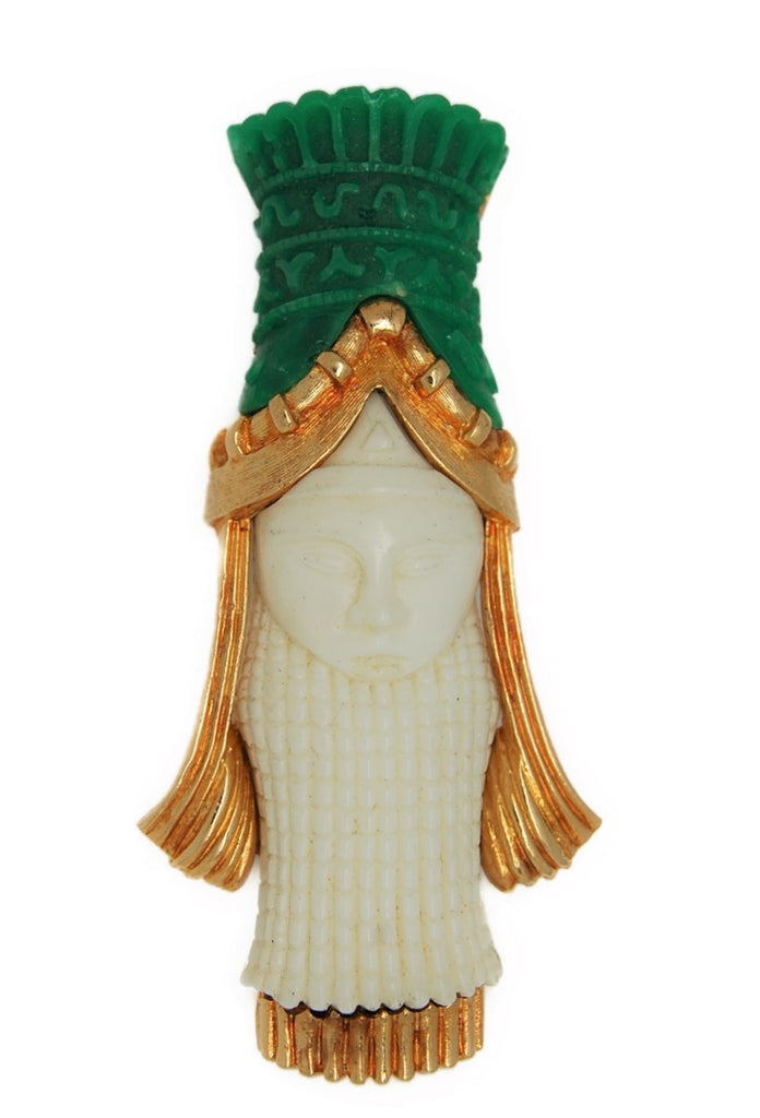Carnegie Jade Temple Empress Vintage Figural Costume Brooch