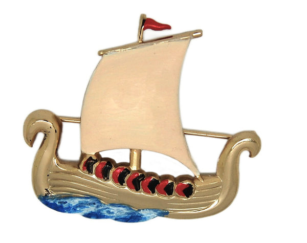 Coro Pegasus Enameled Dragon Sailing Boat Vintage Figural Brooch
