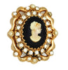Coro Cameo Gold Plate Rhinestones Pearls Vintage Figural Pin Brooch