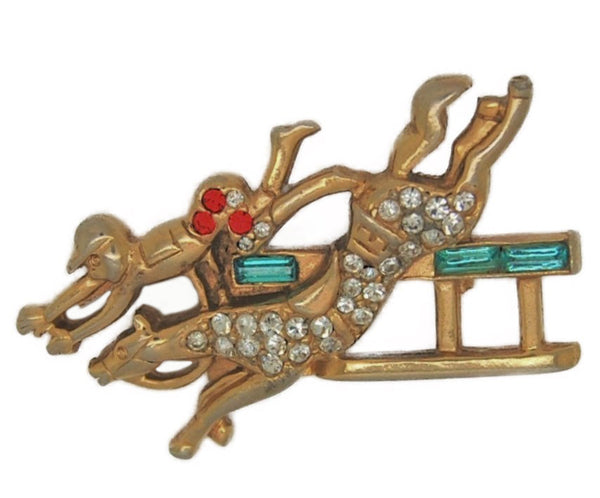 Coro Rider Falls Horse Jumper Smalls Vintage Figural Costume Pin Brooch