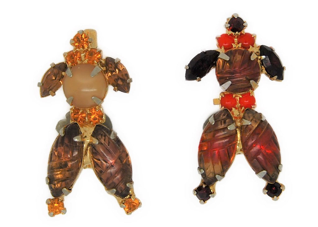 Coro Amber & Gold Puppy Small Series Dogs Figural Scatter Brooch Set