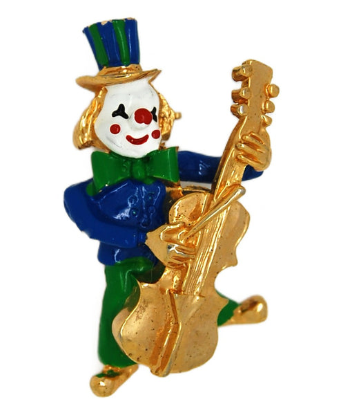 KJL Brightly Enameled Clown Musician Vintage Figural Brooch