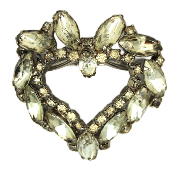 Heart Valentines Sweetheart Pot Metal Rhinestone Vintage Figural Pin Brooch