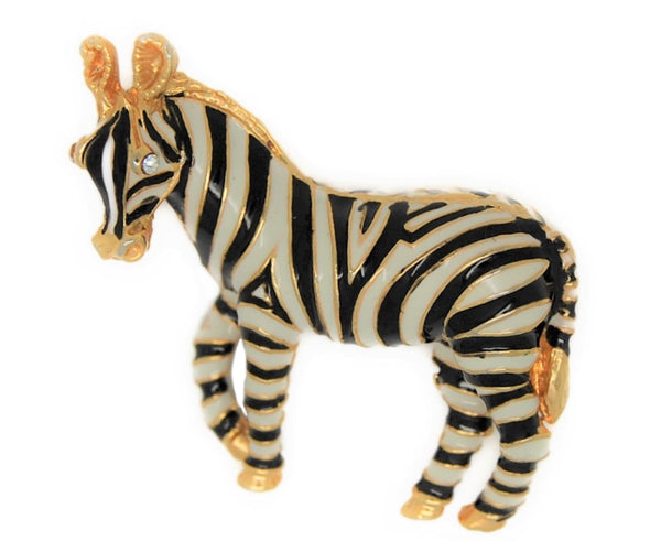 Carnegie Enamel Striped Zebra Vintage Figural Costume Brooch