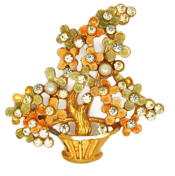 BSK Gorgeous Feminine Pastel Pearls Bonsai Vintage Figural Brooch