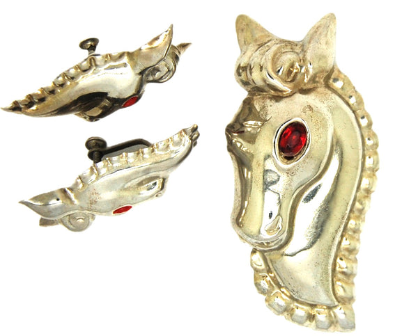 Longcraft Happy Horse Vintage Figural Costume Brooch & Earring Set