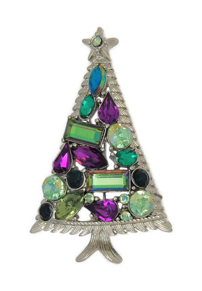Hollycraft Purples & Greens Rare Christmas Tree Vintage Figural Brooch