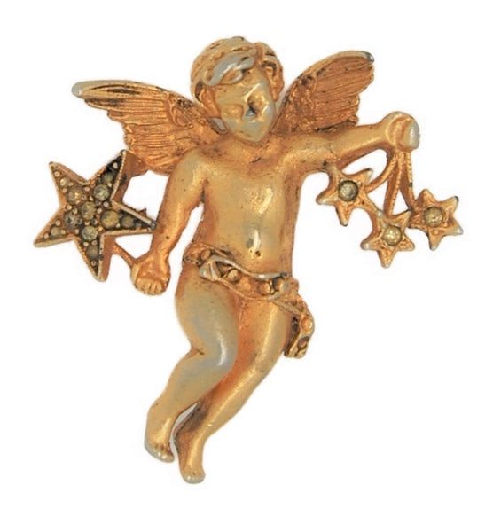 Carnegie Cherub Angel Stars Cluster Vintage Figural Costume Brooch