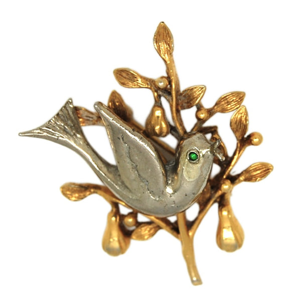 ART Partridge Pear Tree Enamel Vintage Figural Pin Brooch