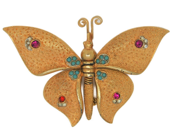 Carnegie Gold Tone Butterfly Vintage Figural Mechanical Brooch