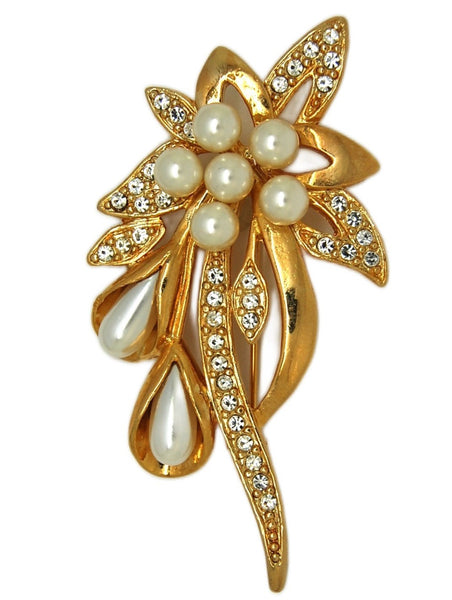 Lind Gold Plated Pearls Floral Stems Vintage Figural Pin Brooch