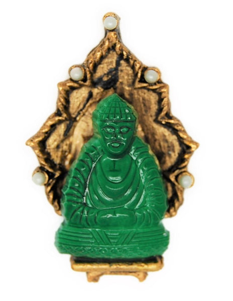 Ambassador Temple Buddha Meditation Vintage Figural Costume Brooch