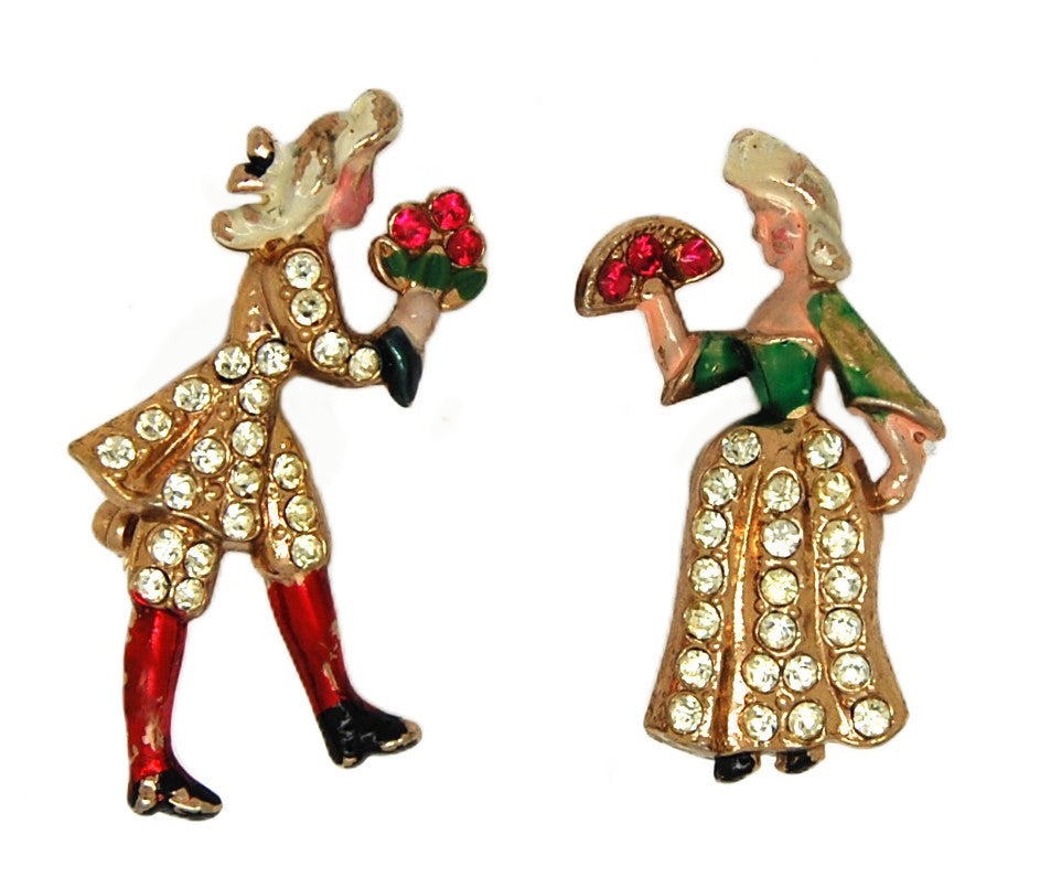 Coro Courting Couple Smalls Vintage Figural Pin Brooch Set.