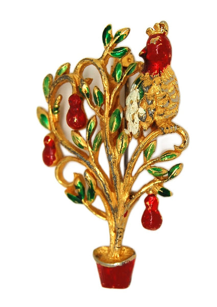 Partridge Pear Christmas Holiday Tree Vintage Figural Pin Brooch